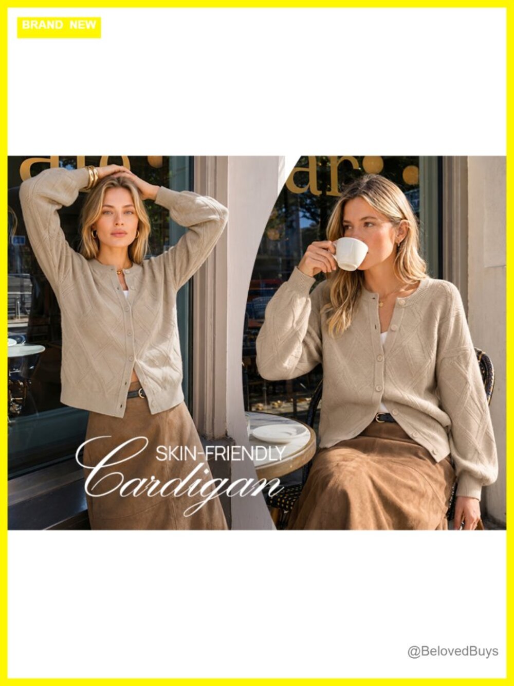 Cable Knit Button Up Long Lantern Sleeve Cardigan Sweater - Picture 6 of 6